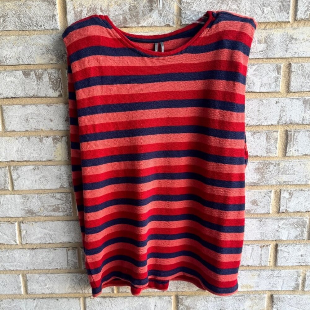Anthropologie Sleeveless Padded Shoulders Striped Sweater Size S - fits like L